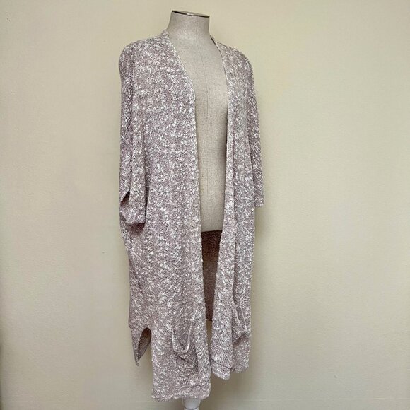 EXPRESS Oversized White and Tan Marled Dolman Sleeve Open Front Cardigan M / L - Picture 6 of 8